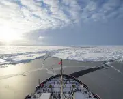ARCTIC OCEAN -- An optical phenomenon known as a sun dog or halo, which is produced by light interacting with suspended ice crystals in the atmosphere, appears off Coast Guard Cutter Healy's port bow at the North Pole Sept. 5, 2015. 

Healy is underway in the Arctic Ocean in support of Geotraces, an international effort to study the distribution of trace elements in the world's oceans. U.S. Coast Guard photo by Petty Officer 2nd Class Cory J. Mendenhall.