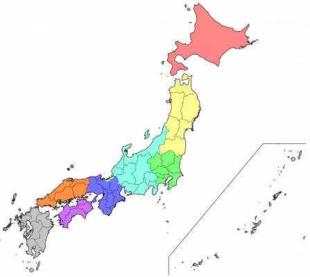 Mapa das regiões do Japão