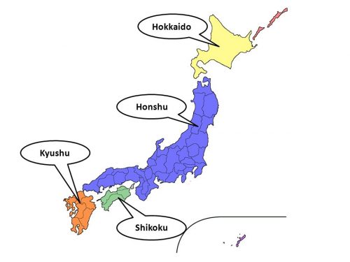 Hokkaido. Honshu. Kyushu. Shikoku.