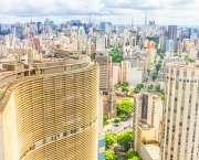 View of Sao Paulo and the famous Copan building. Designed by Oscar Niemeyer, it has the largest residential floor area in the world.