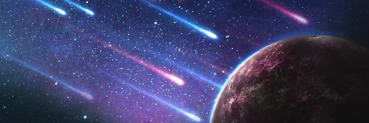 Ilustração de Vários Cometas no Espaço 
